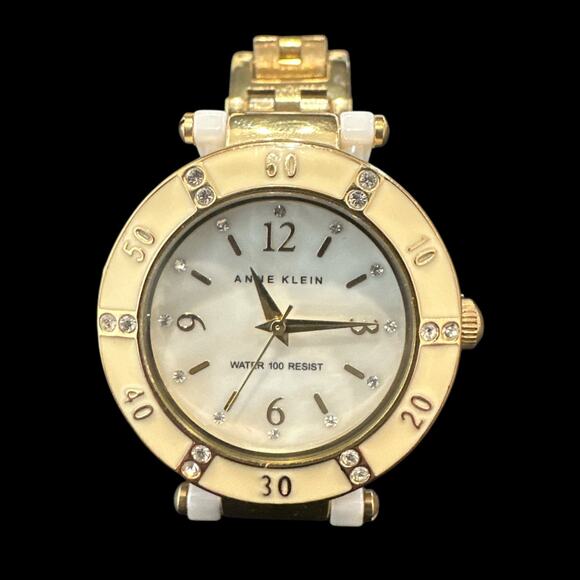 VTG Anne Klein Watch 10/9416 Y121E โ White Ceramic, Crystal Accents, MOP Face - Picture 6 of 8